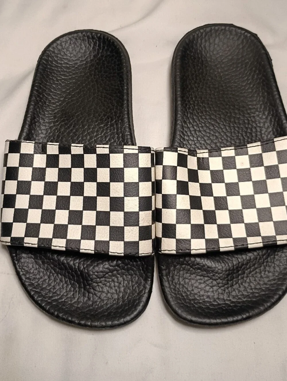 Vans Youth La Costa Slide-On Black White Checkerboard Sandals Size 12 Excellent